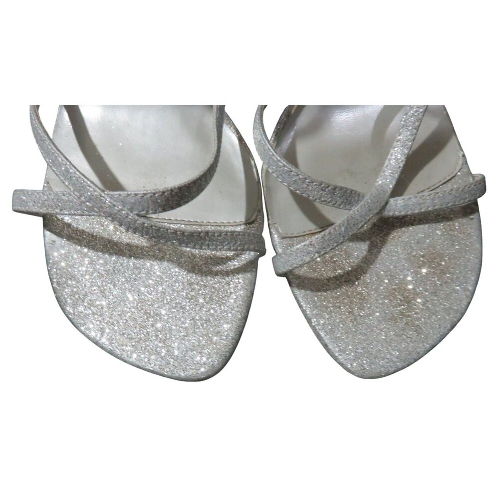 Bakers Shelly Glitter Strappy Metallic Silver Leather Heels size 10 - Picture 2 of 14